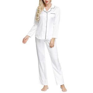 Ink+Ivy Notch Collar Satin Top & Pant PJ Set Size S -White-